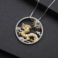 Chinese Style Element Design Zodiac Series Dragon Natural Gemstone Pendant Silver Necklace for Women