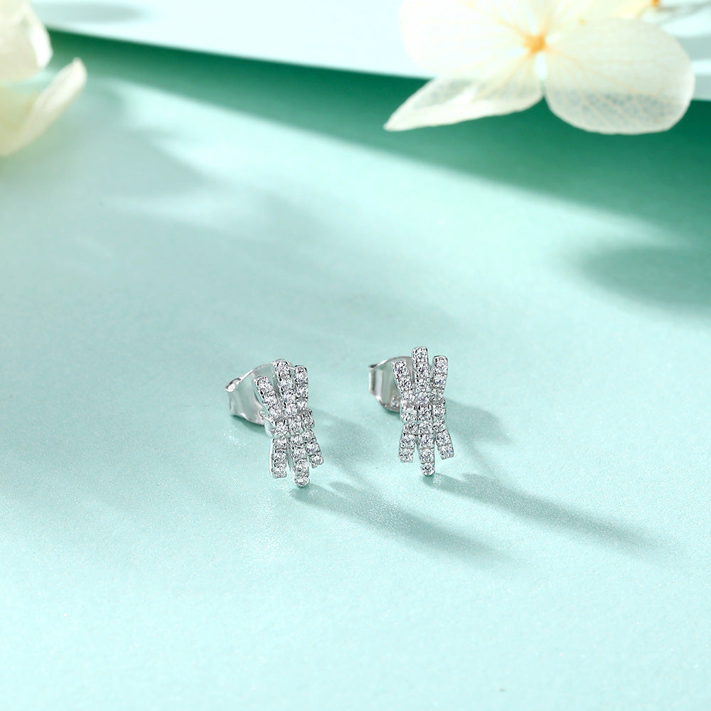 Zircon Bow Silver Studs Earrings for Women