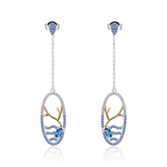 Natural Topaz Lake In Oval Long Design Silver Drop Earrings for Women