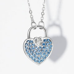 Heart Shape Lock Pendant Blue Zircon Sterling Silver Necklace