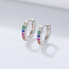 Half Circle Colourful Zircon Silver Hoop Earrings for Women