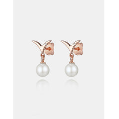 Letter V with Pearl Silver Drop Earrings for Women