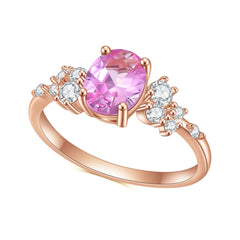 Oval Shape Barbie Pink Corundum Silver Ring