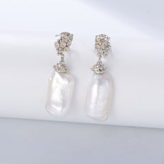 Irregular Natural Baroque Pearl Silver Drop Earrings for Women