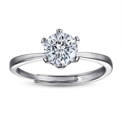 (1.0CT) Round Zircon Solitaire Silver Ring for Women