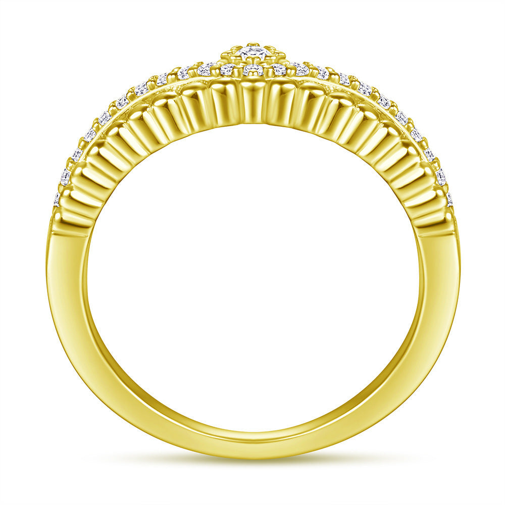 Round Zircon Modern Split Shank Silver Ring