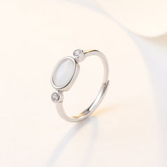 Oval Opal Stone with Zircon Silver Ring for Women