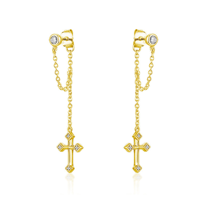 Tassel Cross with Zircon Silver Drop Earrings for Women