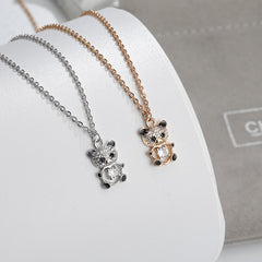 Zircon Little Panda Pendant Silver Necklace for Women