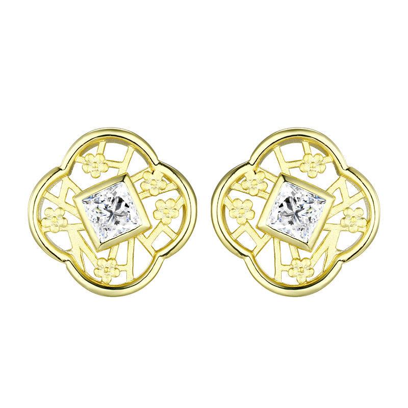 Princess Cut Zircon Plum Sterling Silver Stud Earrings