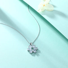 Zircon Petals Flower Pendant Silver Necklace for Women