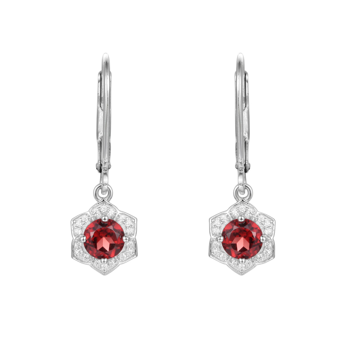 Petals Halo Round Natural Gemstone Silver Drop Earrings