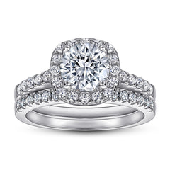 Round Zircon Square Soleste Halo with Half Eternity Silver Ring Set