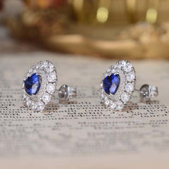 Halo Heart Shape Lab Created Sapphires Studs