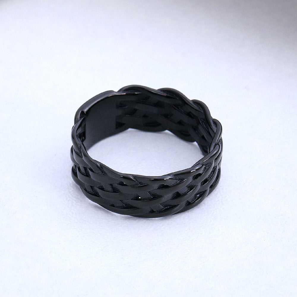 Retro Viking Weaving Titanium Steel Ring for Men