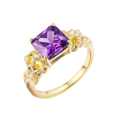 8*8mm Purple Princess Cut Zircon Cathedral Silver Ring for Women