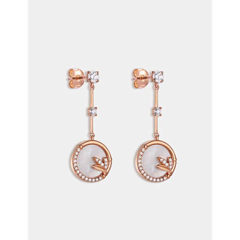 Mother-of-pearl Circle with Zircon Silver Drop Earrings for Women