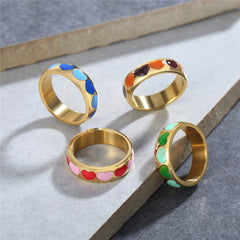 Ins Rainbow Dropper Heart Ring Y2K Style Titanium Steel Dropper Heart Ring
