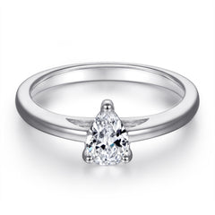 Pear Drop Zircon Solitaire V-shape Silver Ring Set