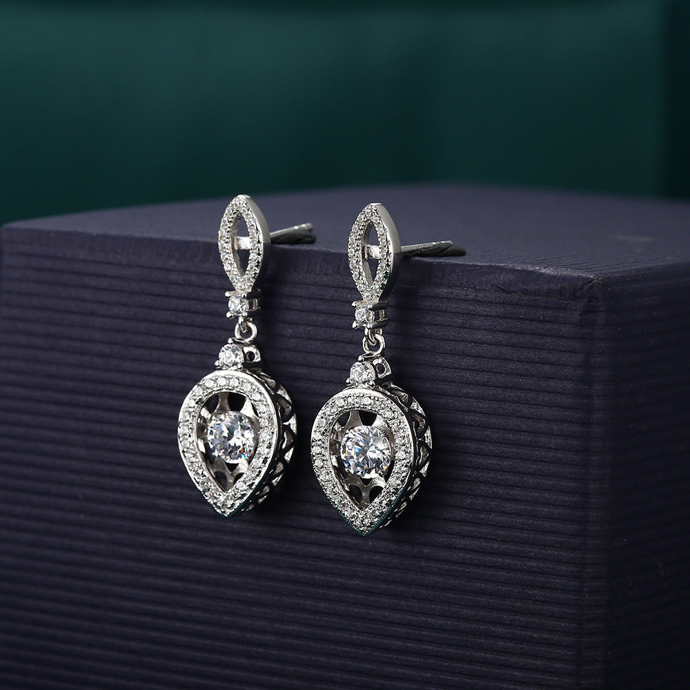 Zircon Devil's Eye with Hollow Pear Drop Silver Drop Earrings for Women