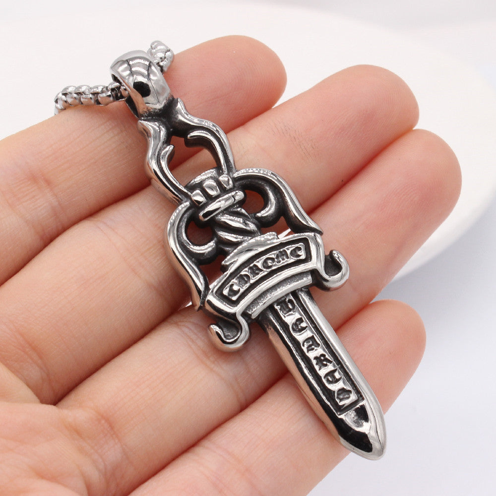 Vintage Dagger Titanium Steel Necklace for Men
