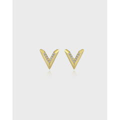 V Shaped with Zircon Silver Studs Earrings for Women