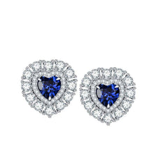 Halo Heart Shape Lab Created Sapphires Studs