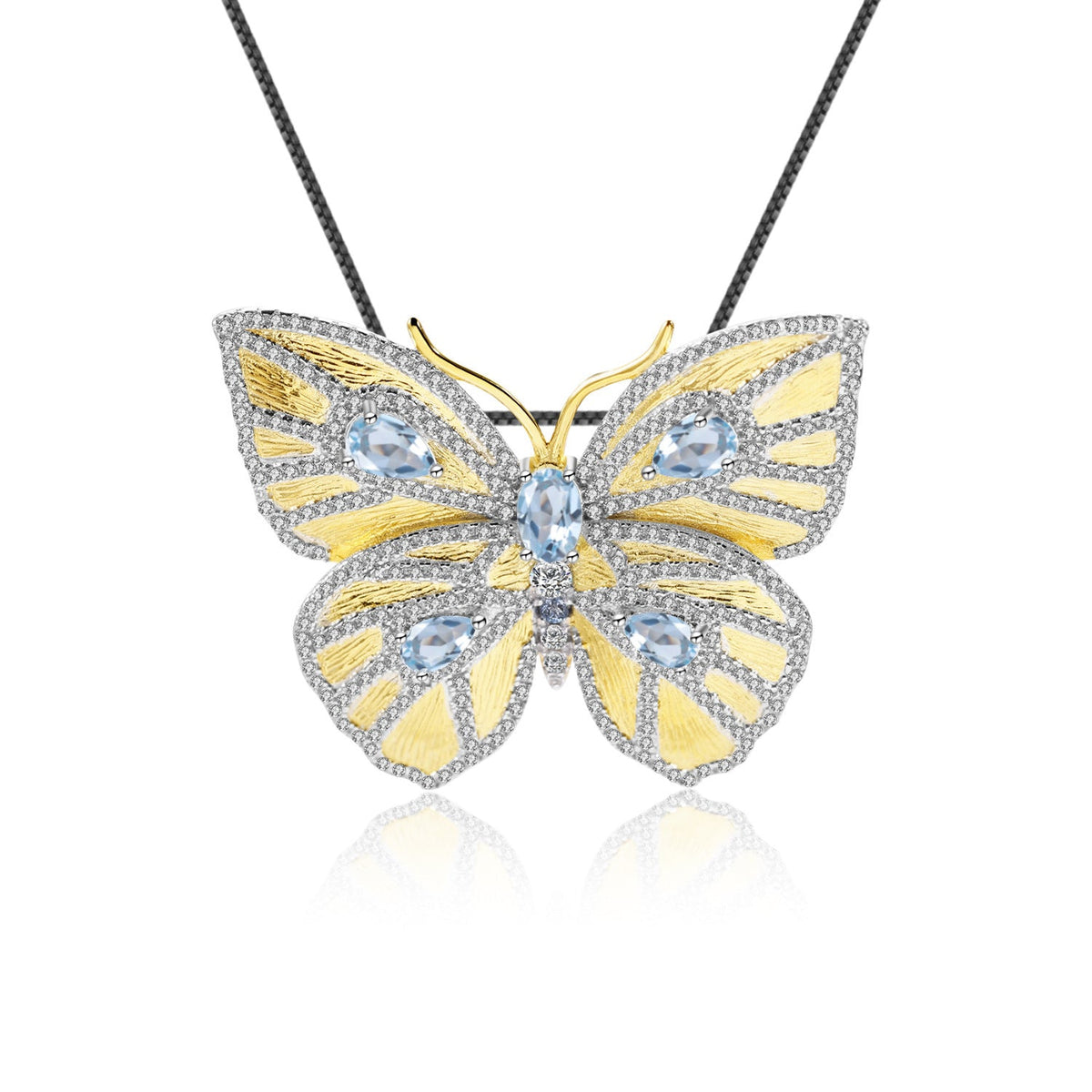 Colourful Gemstones Brooch Pendant Dual-use Design Butterfly Silver Necklace Pendant for Women