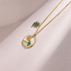 Cactus Circle Pendant Colourful Zircon Silver Necklace