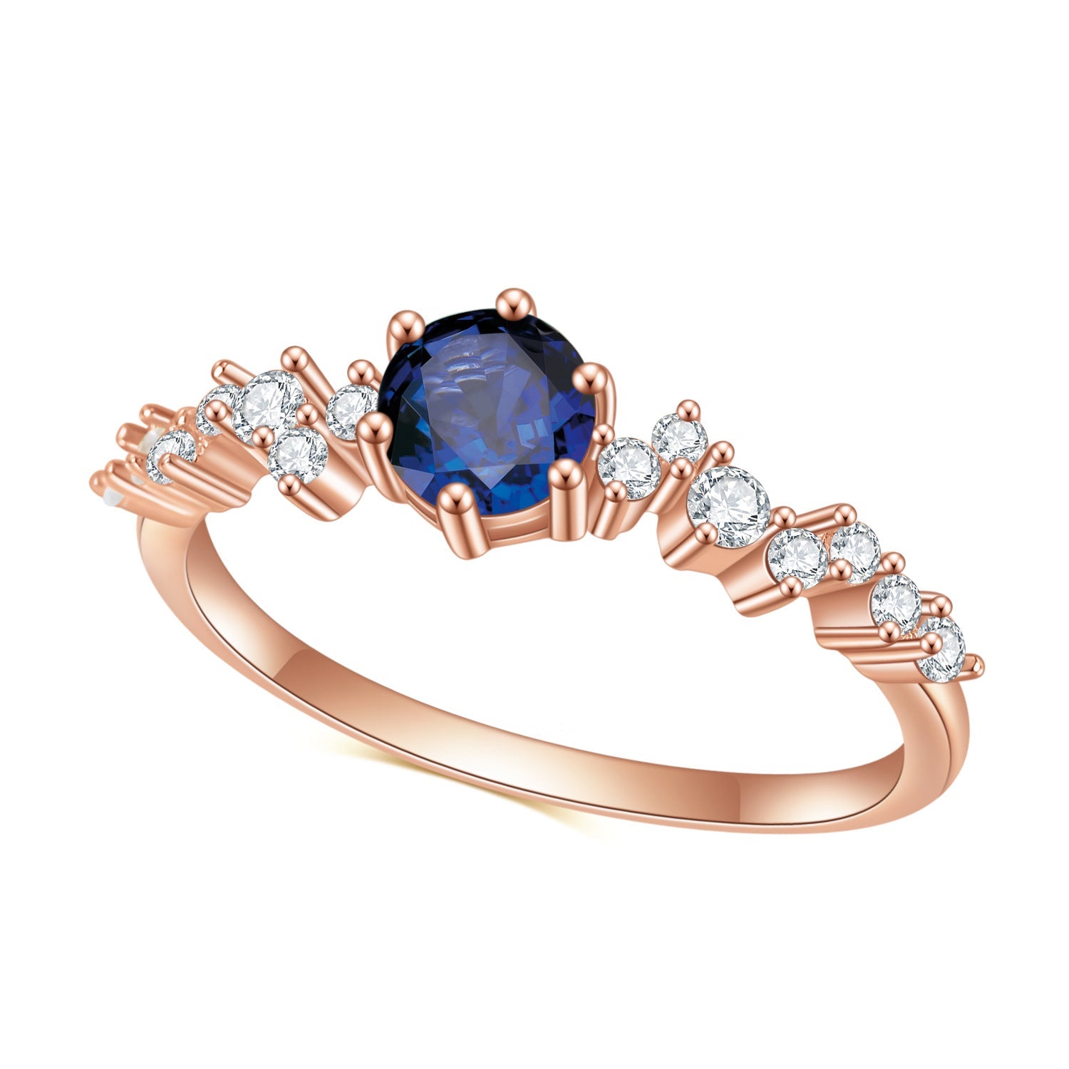 Luxury S925 Sterling Silver Blue Gem Rose Gold Colour Ring