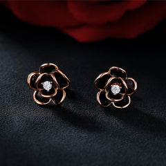 Camellia Black Enamel Stud Earrings