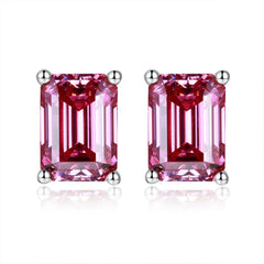 Solitaire 1.0 Carat Emerald Cut Moissanite Silver Stud Earrings