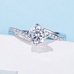 Cathedral Twisted Arm Four Prongs 1.0 Carat Moissanite Engagement Ring