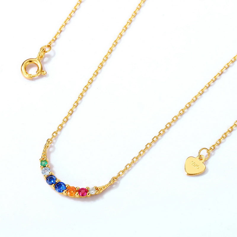 Rainbow Round Zircon Silver Necklace