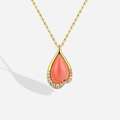 Water Drop Pink Mother-of-pearl with Zircon Silver Necklace for Women