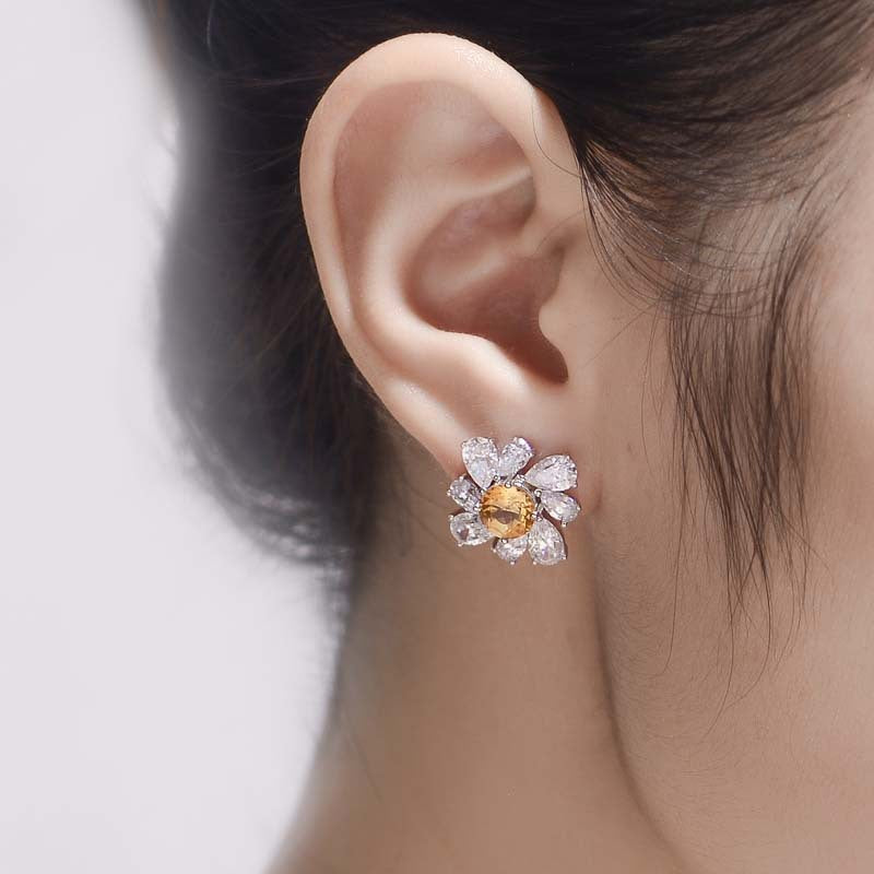 Annular Petals Round Natural Yellow Crystal Studs