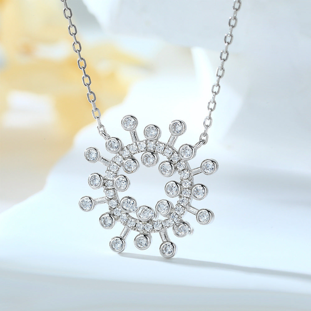 Round Zircon Sun Pendant Silver Necklace for Women