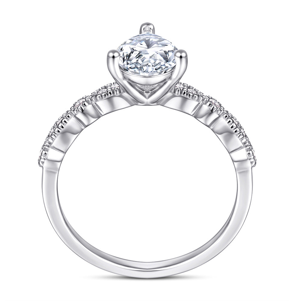 Three Prongs Pear Drop Zircon Cathedral Silver Ring