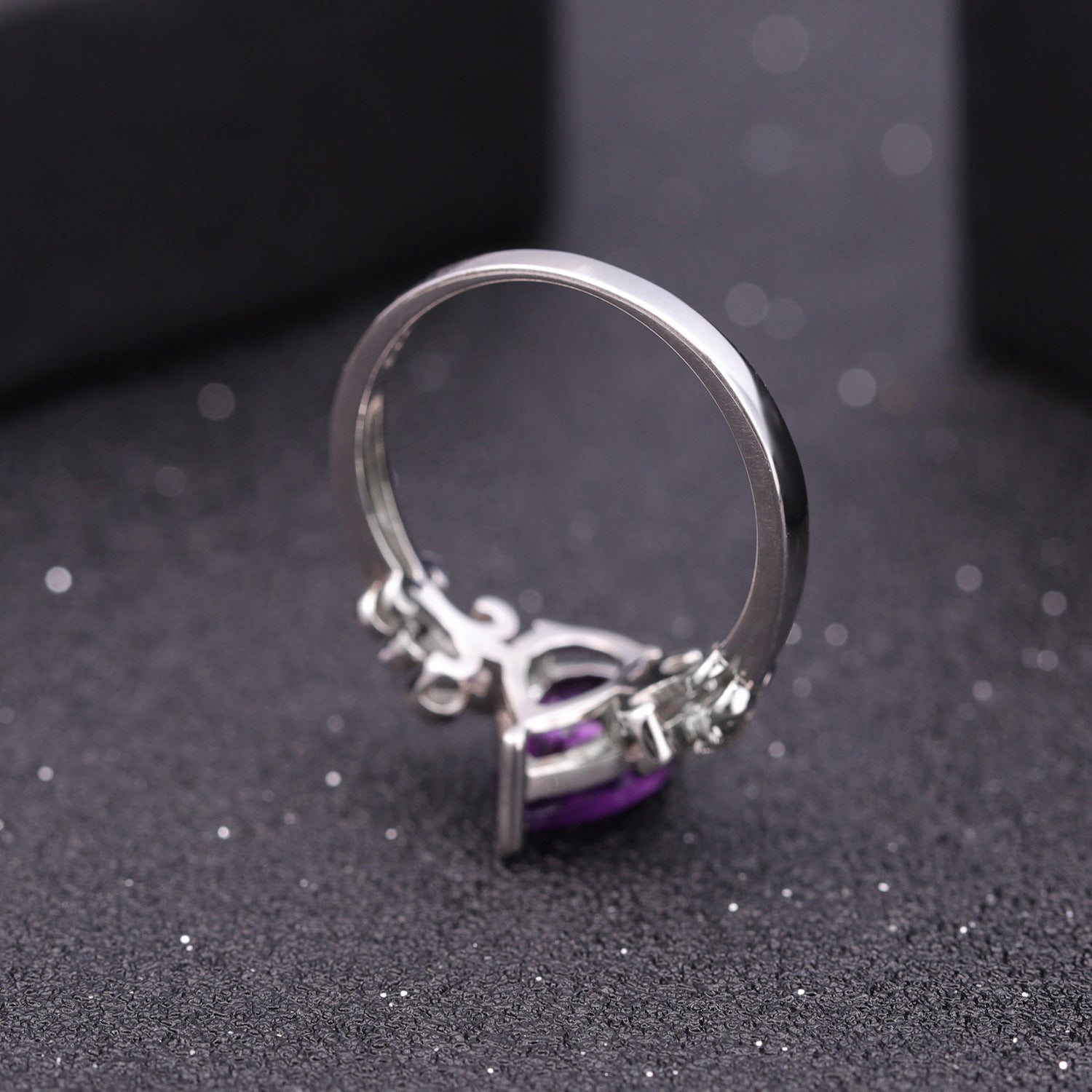 Retro Pear Shape Natural Amethyst Silver Ring