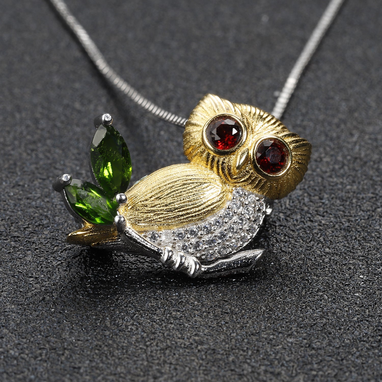 Brooch Pendant Dual-purpose Design Luxury Natural Gemstone Owl Pendant Silver Necklace for Women