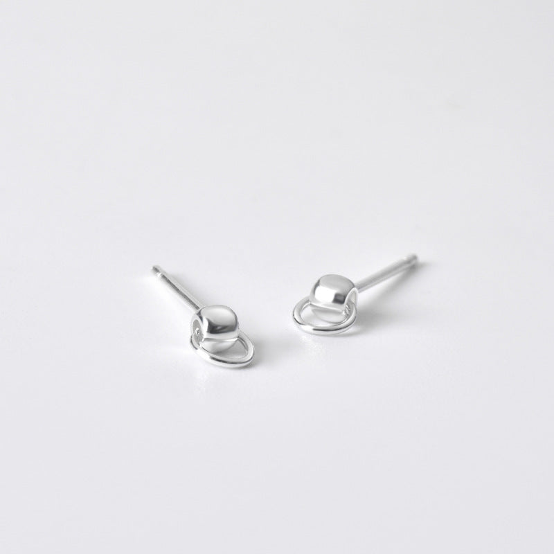 Mini Bean Buckle Circle Silver Stud Earrings for Women