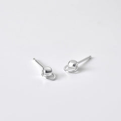 Mini Bean Buckle Circle Silver Stud Earrings for Women