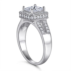 Princess Cut Zircon Soleste Halo with Modern Split Shank Silver Ring