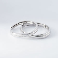 X Cross Stripe Pleated Texture Silver Couple Ring