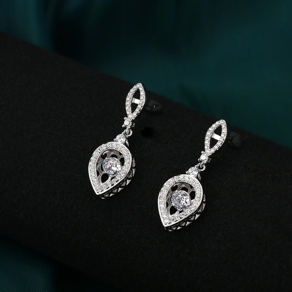 Zircon Devil's Eye with Hollow Pear Drop Silver Drop Earrings for Women