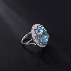 European and American Fashion Temperament with Natural Topaz Soleste Halo Silver Ring for Women