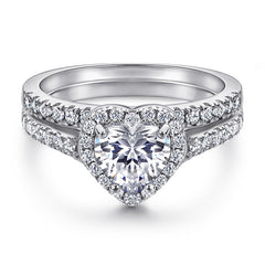Heart-shape Zircon Soleste Halo with Half Eternity Silver Ring Set for Women
