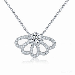 Round Zircon Hollow Fan Pendant Sterling Silver Necklace