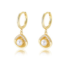 Shell with Pearl Silver Drop Earrings for Women