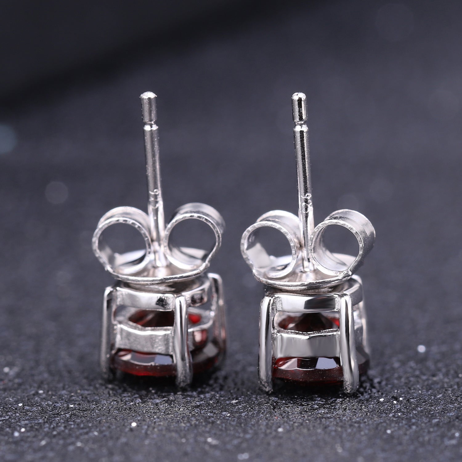 Natural Garnet Solitaire Round Cut Sterling Silver Studs Earrings for Women